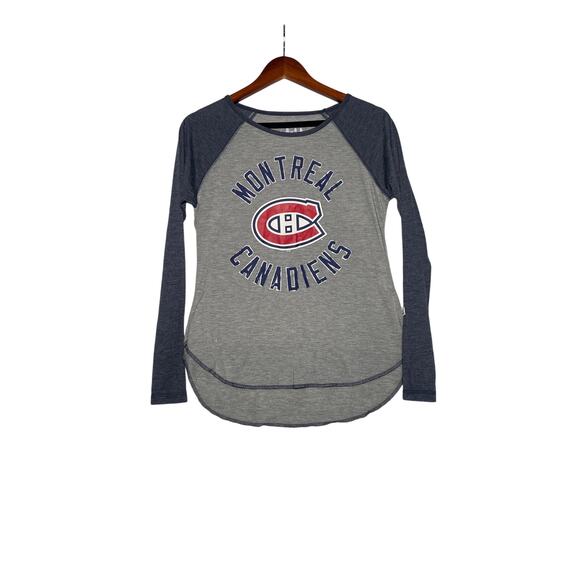 Montreal Canadiens Alyssa Milano T-Shirt Blue/Gray S NHL 3/4 Sleeve Round Neck - Picture 1 of 6